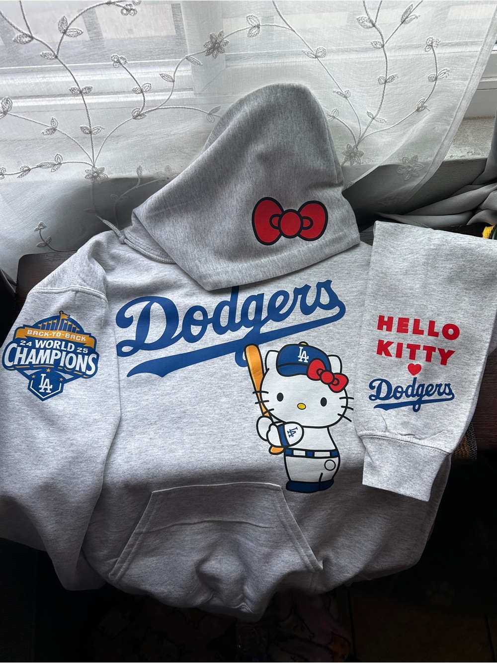 Hello Kitty x Dodgers Kids Grey Pullover Hoodie